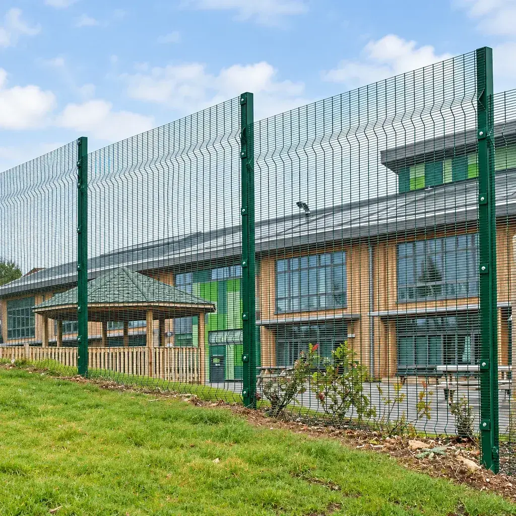 Green profiled security mesh fence with reinforced bends