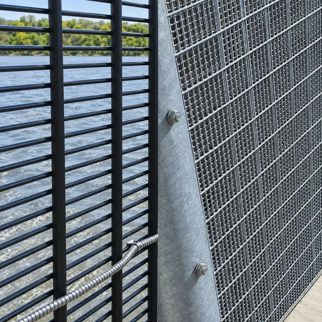 Overlapping close-spaced mesh layers on a double-skin security fence