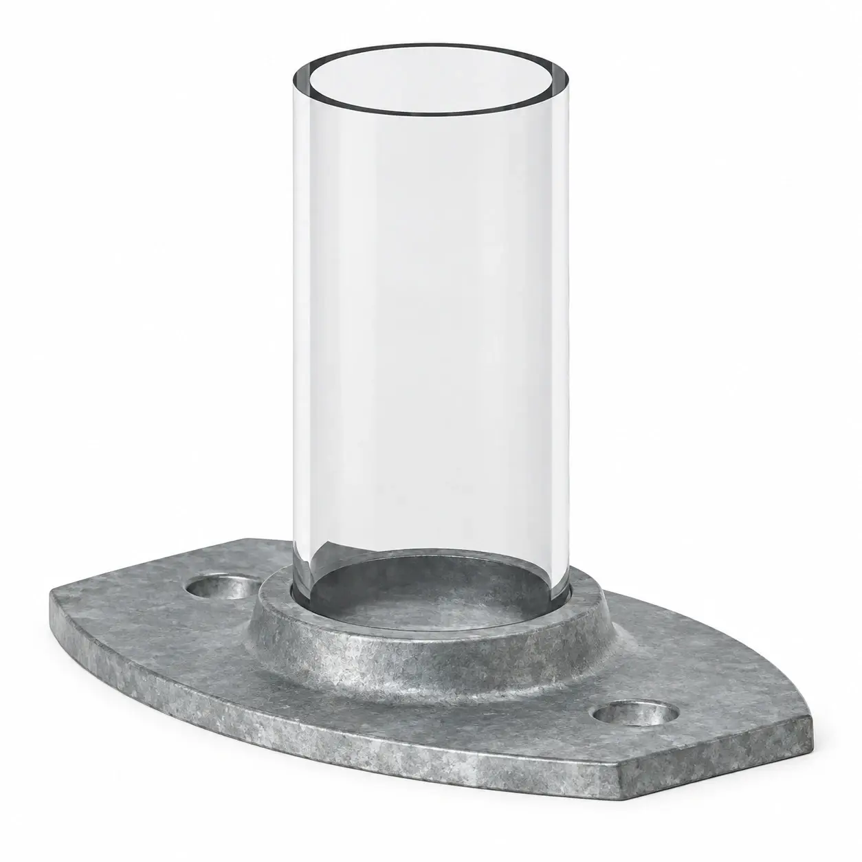 Galvanised oval base flange for a round fence post