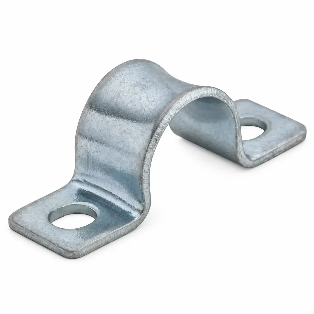 Galvanised two-hole saddle clamp for a round fence tube