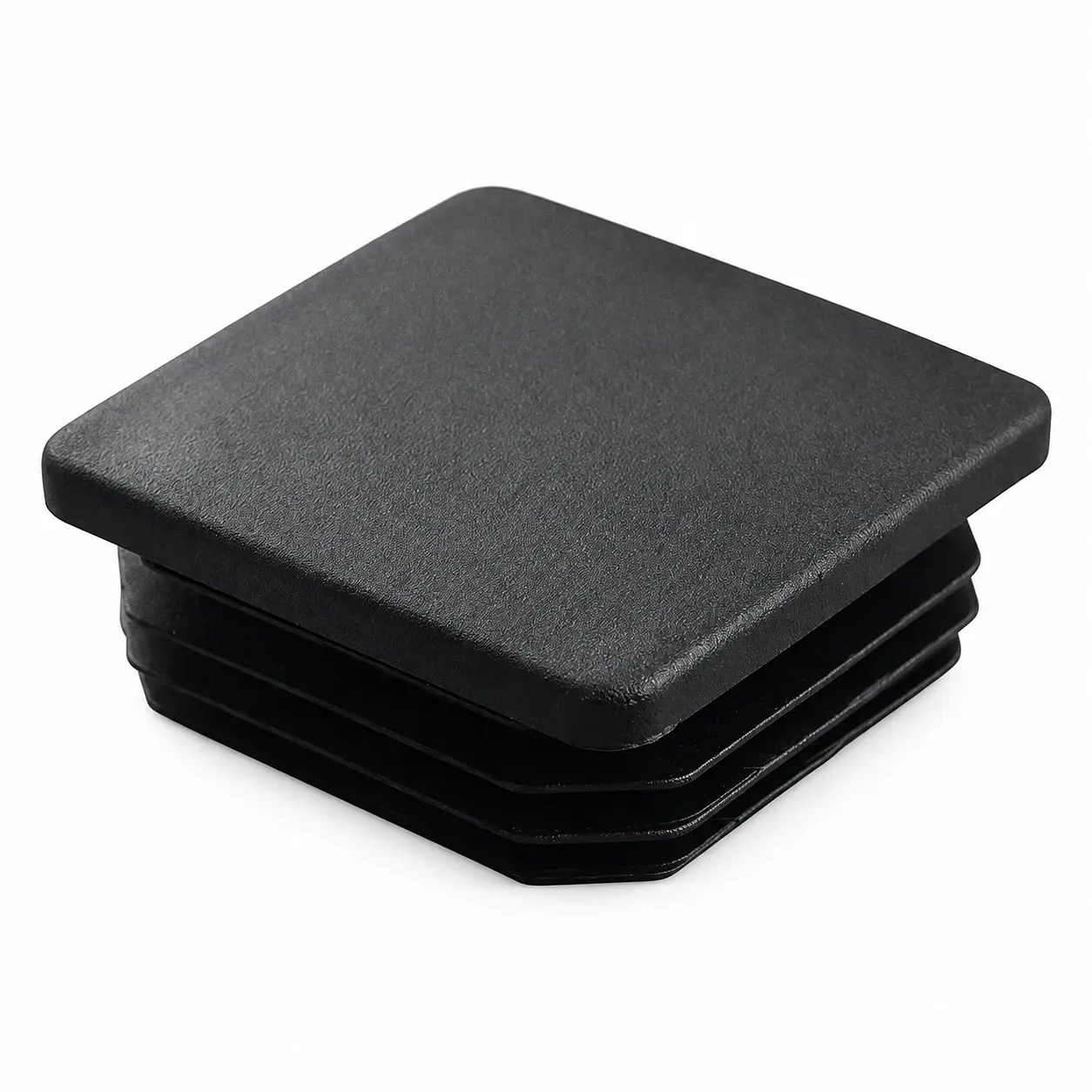 Black square plastic fence post cap with insertion ribs