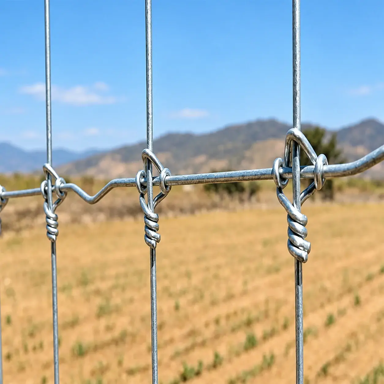 Fixed-knot field fence showing wrapped wire intersections