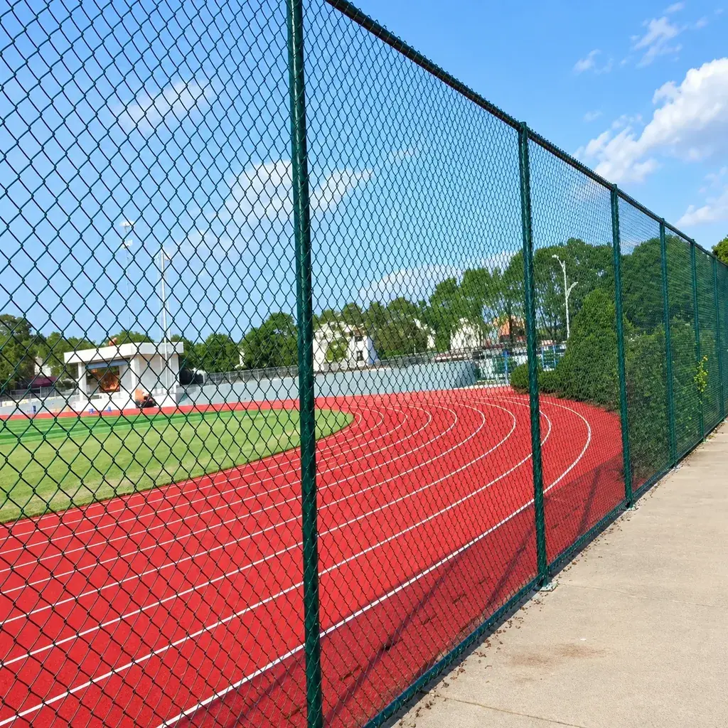 Coated chain-link fencing around an outdoor court