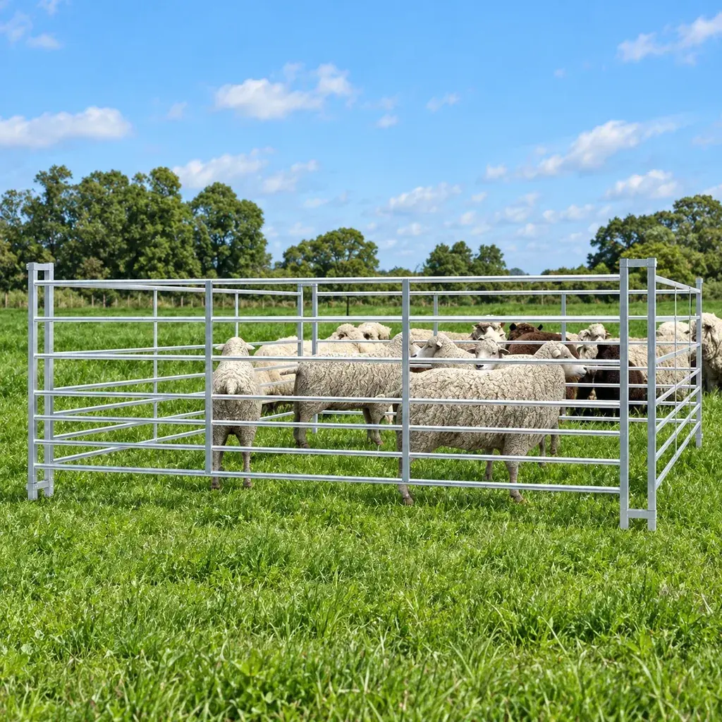 Galvanised sheep hurdles forming a small field pen