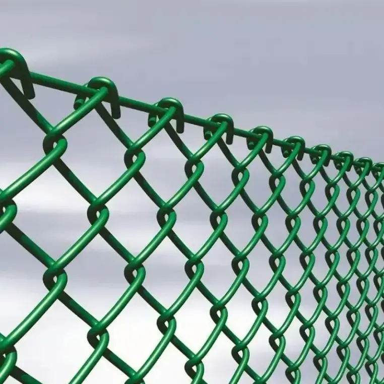 Green PVC-coated chain link mesh showing the finished top edge
