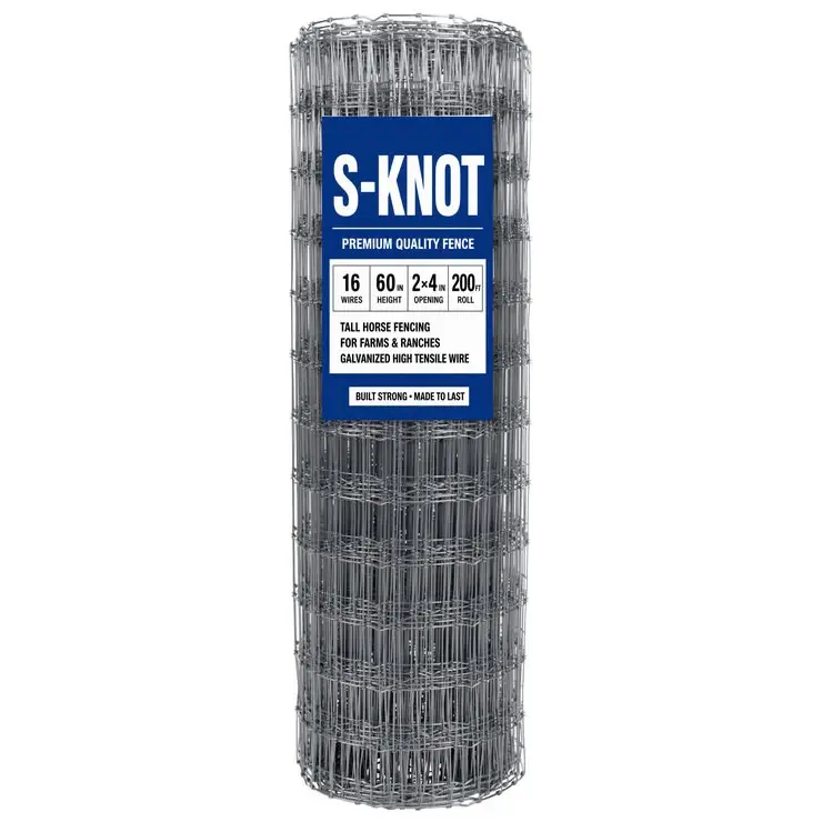Labelled roll of S-knot woven wire fence offered for horse enclosures