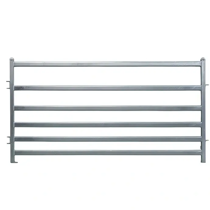 Isolated galvanised sheep hurdle panel with horizontal rails
