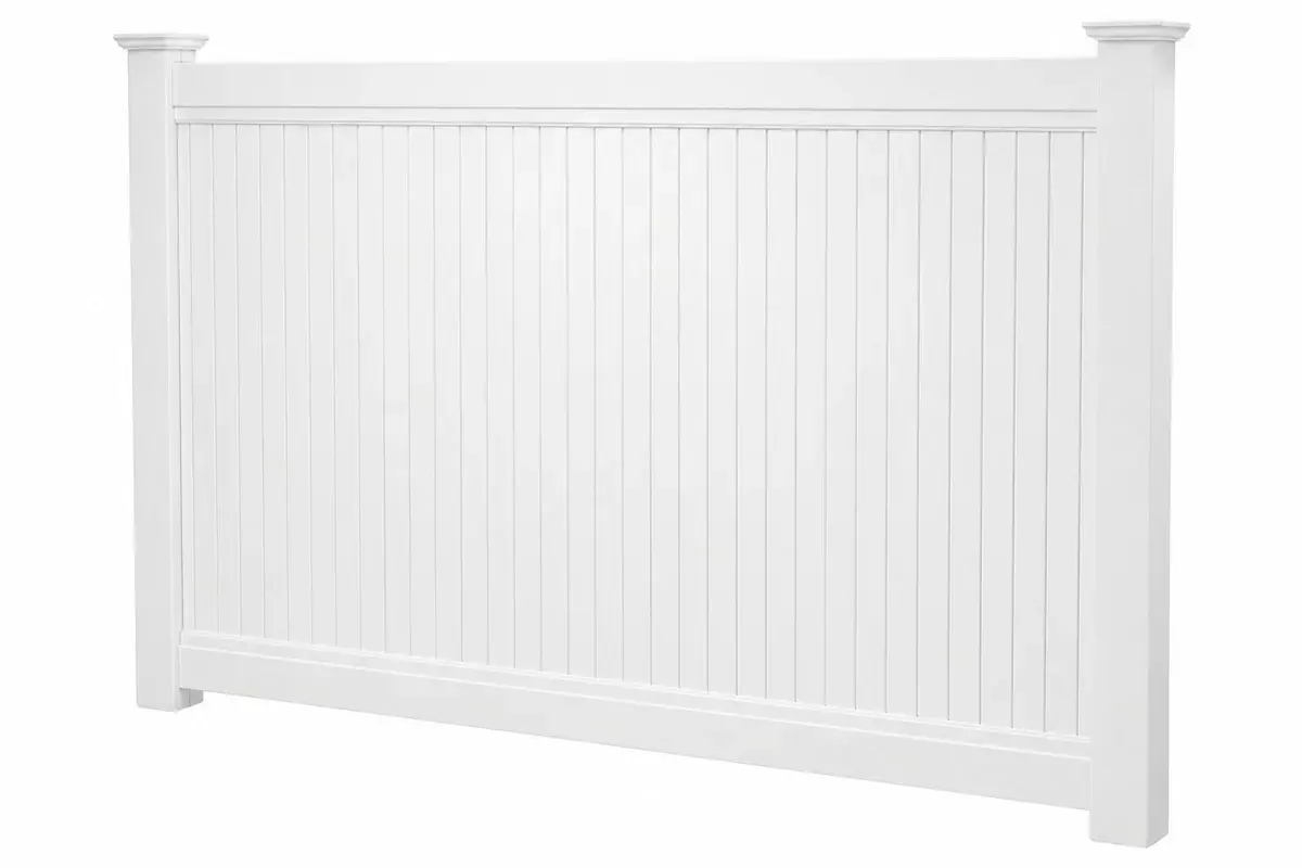 White full privacy PVC fence panel with rails and posts